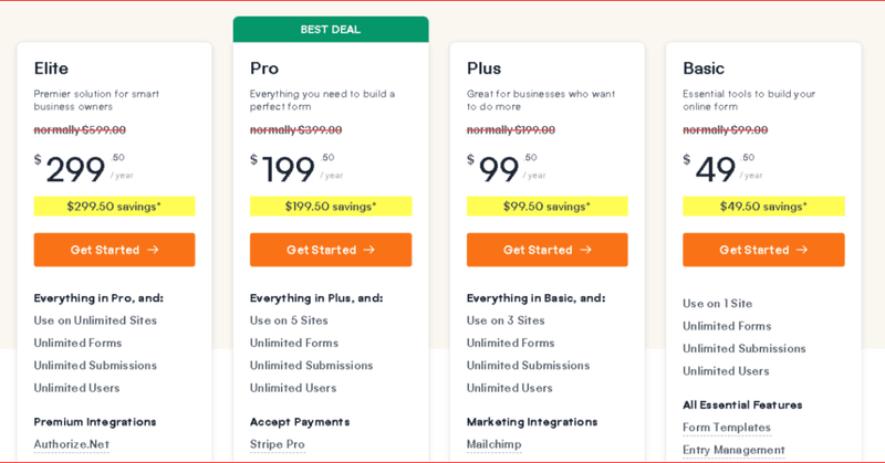 WPforms pricing